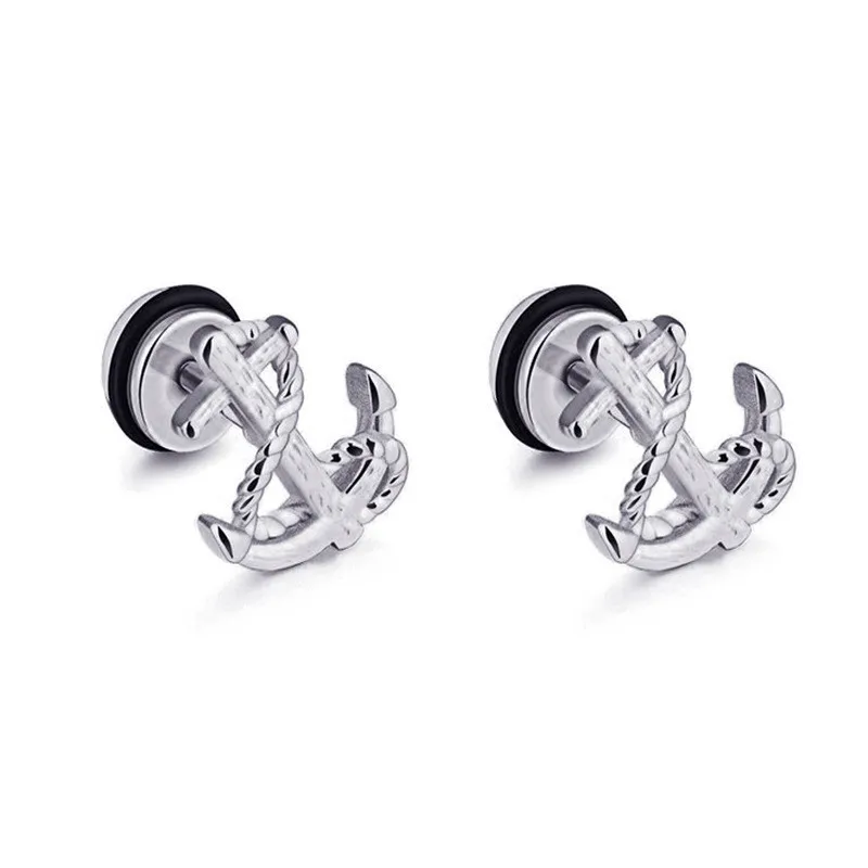 

1 Pcs European Fashion Simple Punk Small Anchor Ear Studs Silver Color Neutral Personality Anchor Screw-back Earring E506-T2