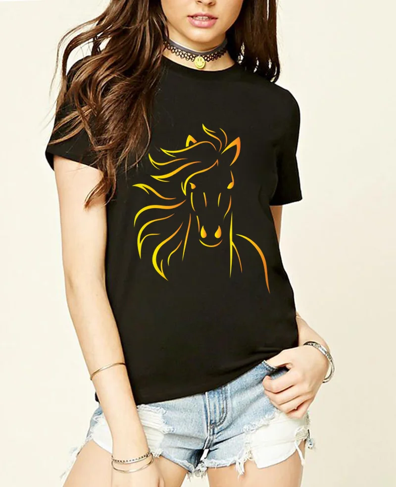 Брендовые женские футболки с принтом лошади, Новая модная летняя футболка с коротким рукавом для девочек, Сексуальная футболка в стиле хип-хоп, homme, брендовая ММА одежда - Цвет: black