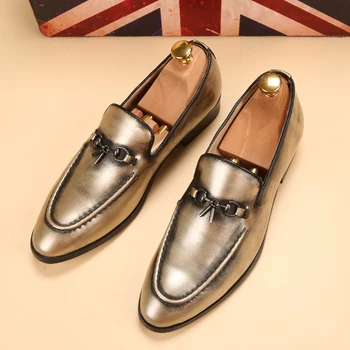 

new silver gold spike men loafers shoes luxury brand trendy flat footwear studded male patent leather oxford shoes for men