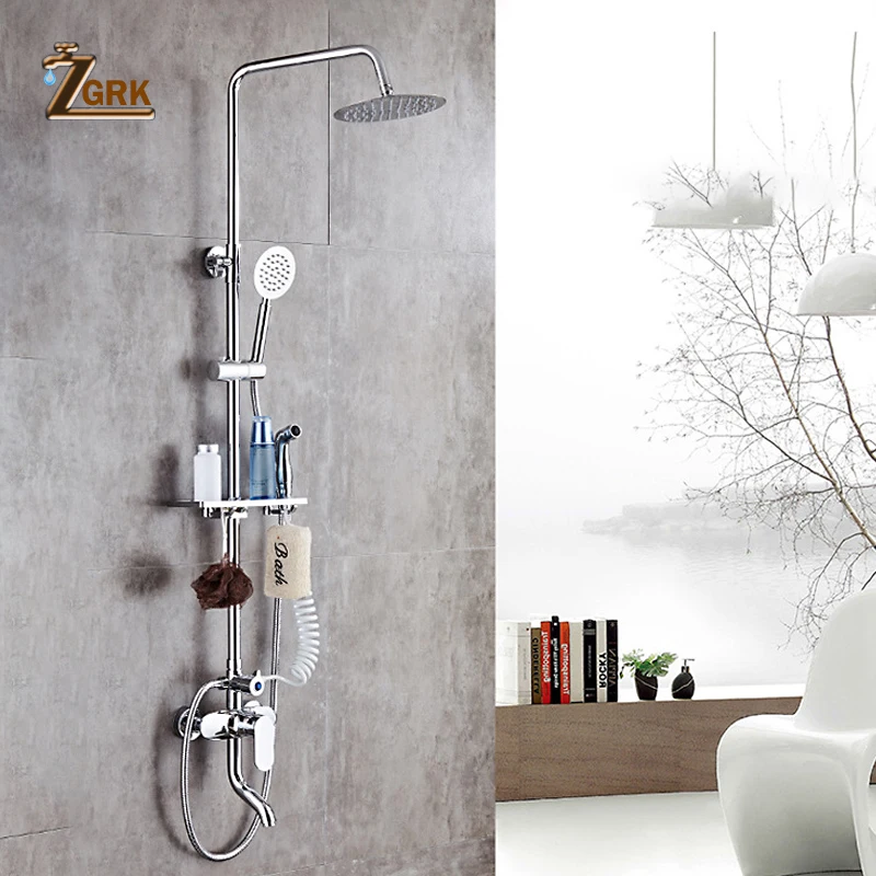 

ZGRK New 1 Set Bathroom Rainfall Shower Faucet Set Mixer Tap With Hand Sprayer Wall Mounted Chrome HS010