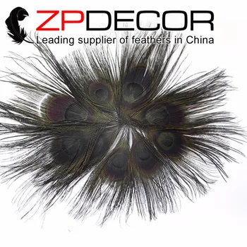 

ZPDECOR 50pcs/lot 10-12cm(4-5 inch) Handwork Trimmed Beautiful Black Peacock Tail Feather Eye Plumage For Craft Dress