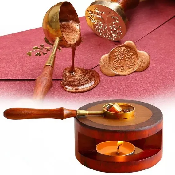 

Sealing Wax Wooden Melting Furnace Tool Stove Tool with Wooden Handle Brass Wax Spoon