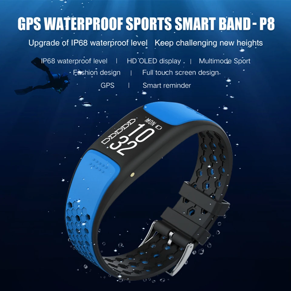 Smart Band HD OLED Дисплей Смарт Спорт Фитнес браслет IP68 Водонепроницаемый для плавания gps трекер монитор сердечного ритма
