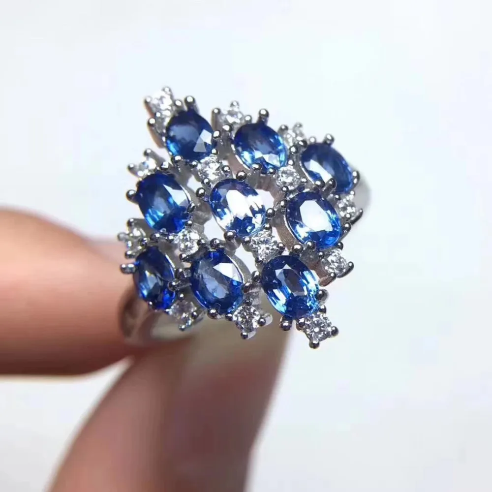 

Fashion grace big array Natural blue sapphire gem Ring S925 Silver Natural gemstone Ring Women girl party gift fine Ring Jewelry