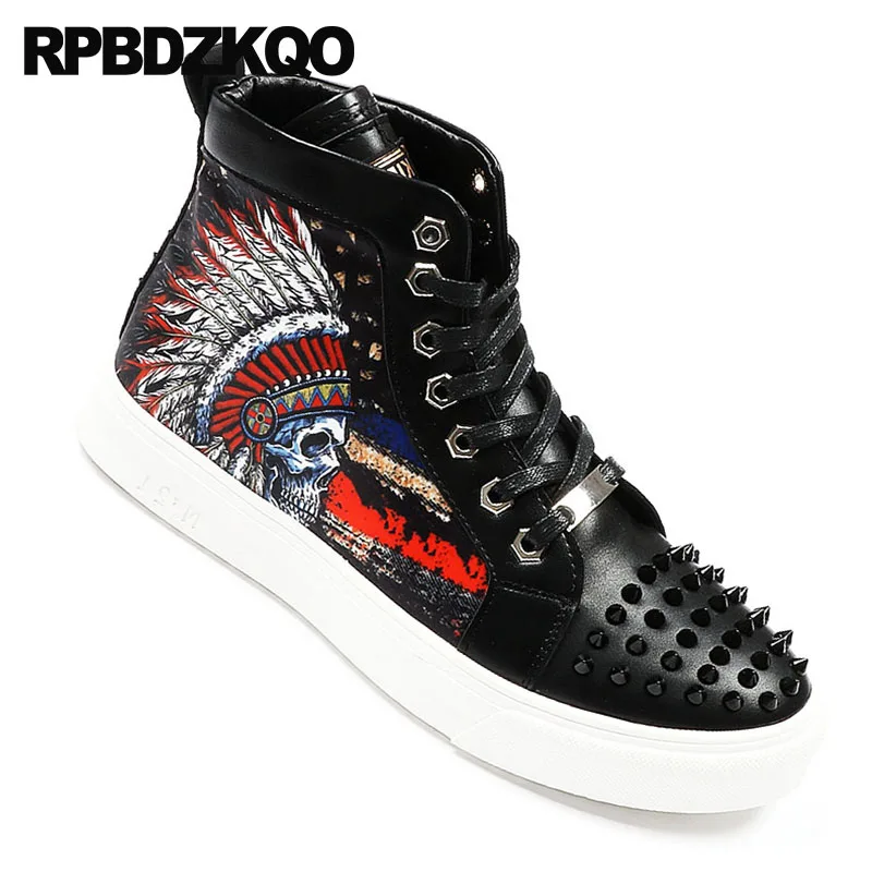 branco Preto black Up Homens De Topo Hip Impresso Sneakers Marcas Skate Lace Parafuso Branco Elevador Elevator Metal Elevator Altos Black Dos Sapatos Pico Rebite Hop white Prisioneiro Italianos Formadores qnFSgREw