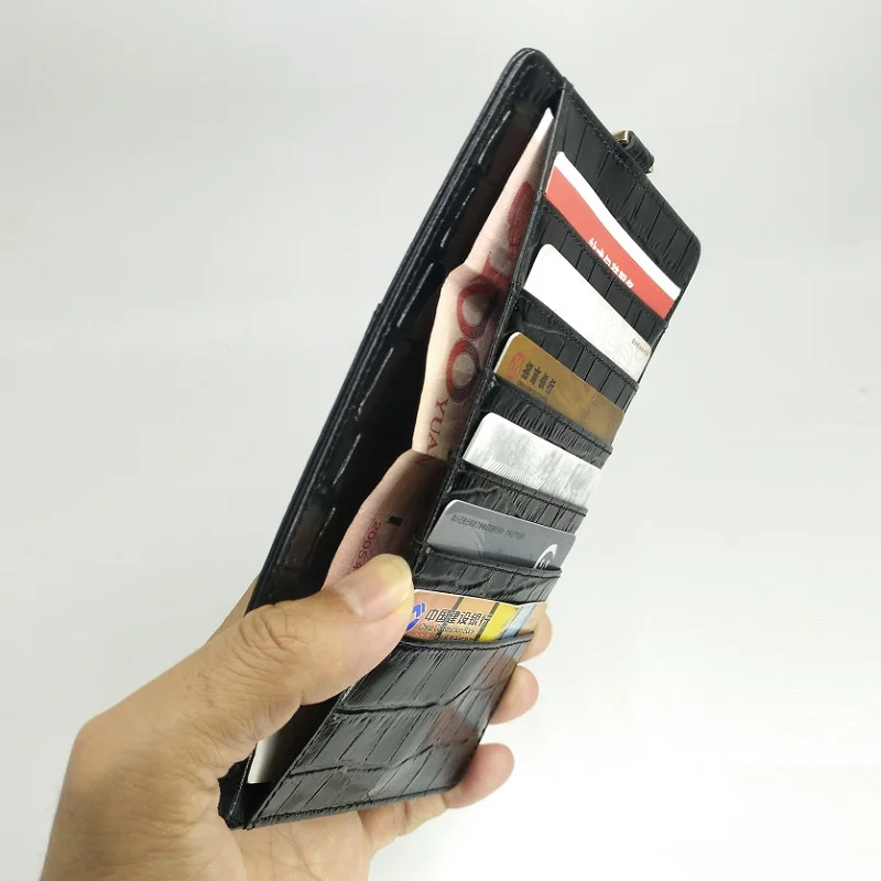 Роскошный держатель для карт из натуральной кожи, ремешок, чехол для телефона, сумка, чехол для iPhone X, XS, Max, XR, 7, 8 Plus, крокодиловый Тонкий чехол, черный цвет