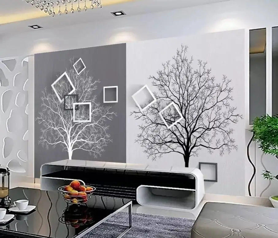 Custom 3d Mural Wallpaper Black And White Tree Simple 3d Tv