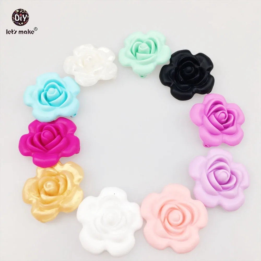 Pulseira de Silicone em Forma de Flor Vamos Fazer Silicone Mordedor Dentição Artesanal Colar Sensorial Brinquedo Faça Você Mesmo 10pcs Bpa Livre 11 de Silicone Em Forma de Flor Colar