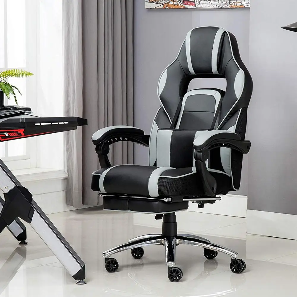  High-back Faux Leather Office Gaming Computer Chair Thick Padded Extendable Racing Gaming Executive
