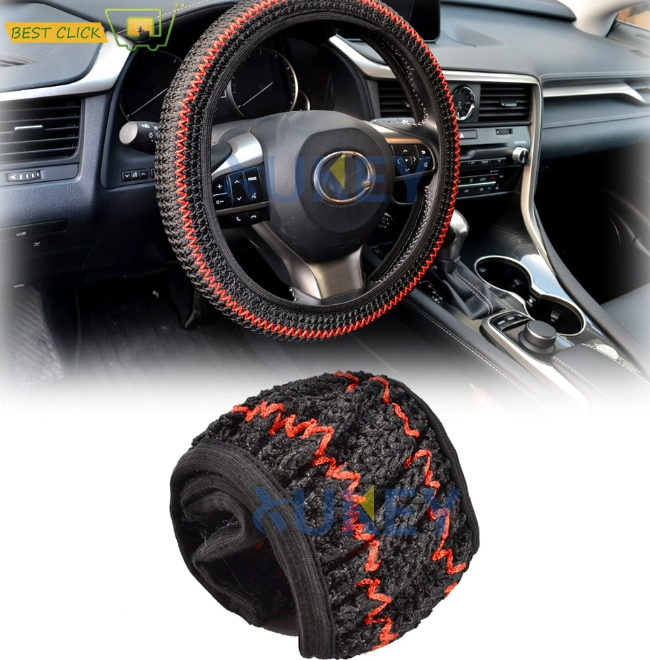 Black W/Red Sport 38CM DIY Auto Car Steering Wheel Cover Summer Helper