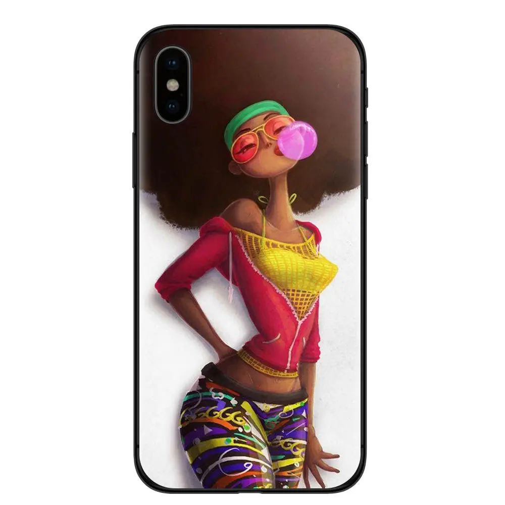 Colorful Afro Girls Phone Case Soft Silicone Black TPU Cover For Apple iPhone X 8 8Plus 7 7Plus 6 6S Plus 5 5S SE Coque Capa