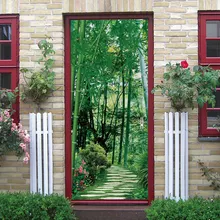 Художественная бамбуковая 3D дверная Наклейка ПВХ обои Плакат Наклейка s самоклеющиеся DIY Съемные водонепроницаемые фрески домашний декор двери