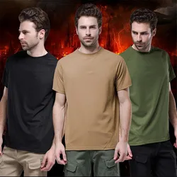 Camiseta militar de secado rápido para hombre, prenda de vestir, transpirable, de manga corta, Coolmax, para senderismo, camping, exteriores, Verano