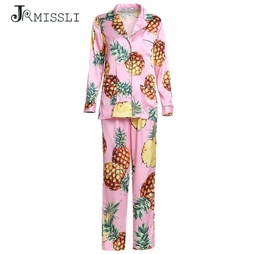 

JRMISSLI Autumn Brand Pajamas Fashion Style Home Clothing Ladies' Pineapple printing Pajama Set Female Home Set Pyjama Set