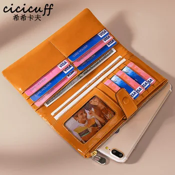 

CICICUFF RFID Genuine Leather Women Wallet Female Long Women Purses Oil Wax Leather Lady Coin Purse Card Holder Clutch Wallets