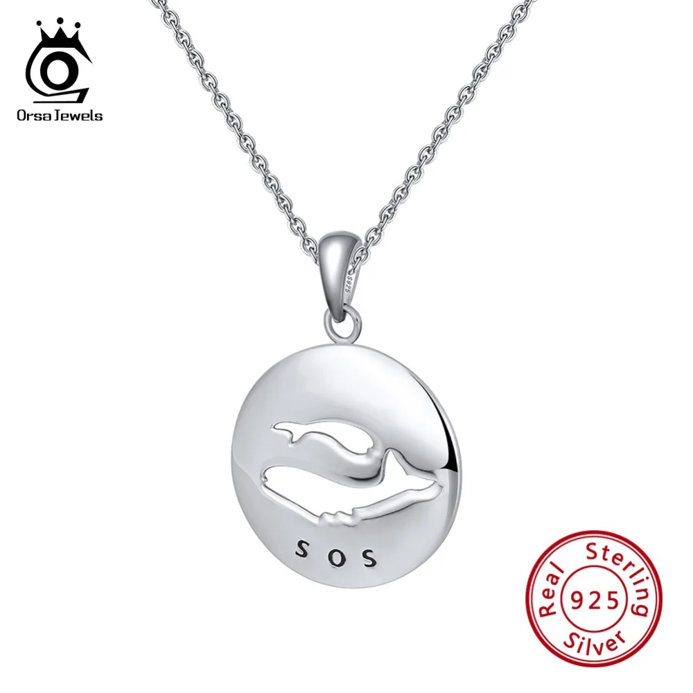 

ORSA JEWELS 925 Sterling Silver Pendant Necklace 31mm Round Pendant Hallow Whale Shape Engrave Letter Necklace Jewelry OSN127