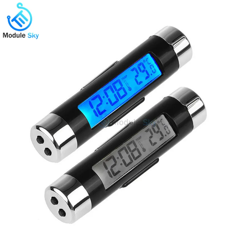 

2 in 1 Digital LCD Display Screen Thermometer Car Time Clock Car Styling Blue Backlight Auto Accessories Air Vent Outlet
