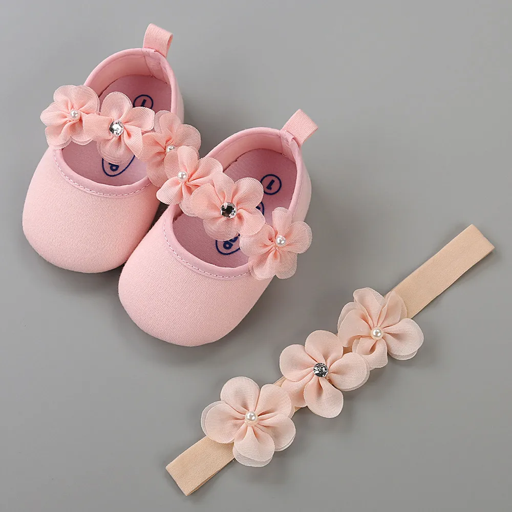 

Baby Hairband Girl Shoe Casual Shoes Sneaker Anti-slip Soft Sole Toddler Shoes Flowers Princess First Walker Baby Girl Shoes