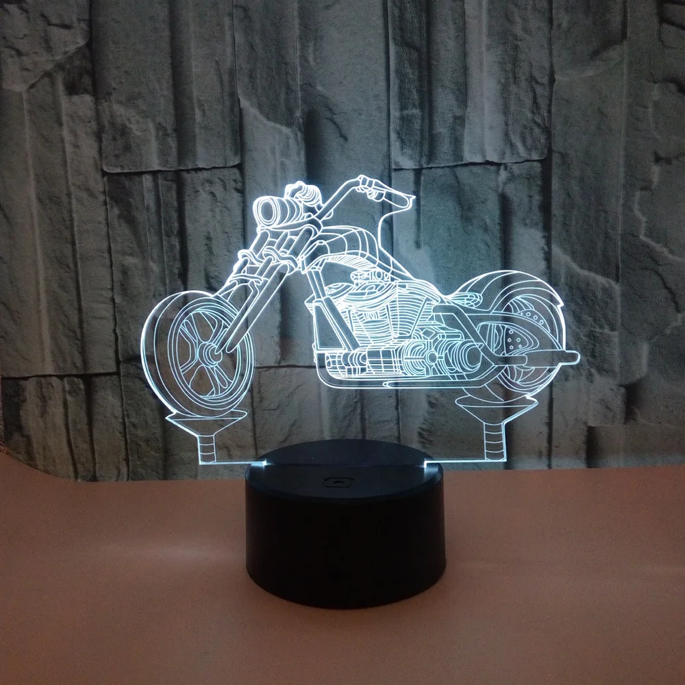  Motorcycle Colorful 3d Lamp Crystal Acrylic Vision Stereo Table Moderne Desk Lamp 3d Touch Creative