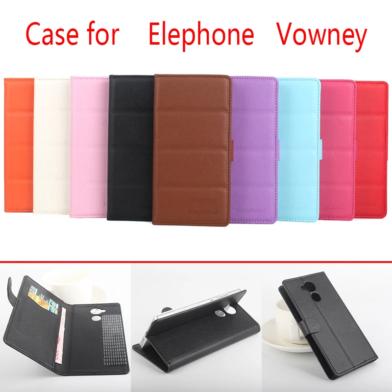 

For Elephone Vowney Phone Case Folio Flip Pure Color Lichee Pattern PU Leather Wallet Case Cover Cash/Card Slots sanheng