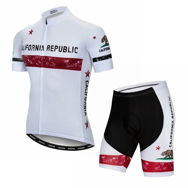 Команда California, велосипедная одежда, летняя, короткий рукав, MTB, Велоспорт, Джерси, набор, мужская, анти-УФ, велосипедная одежда, быстросохнущий, велосипедный комплект - Цвет: Белый