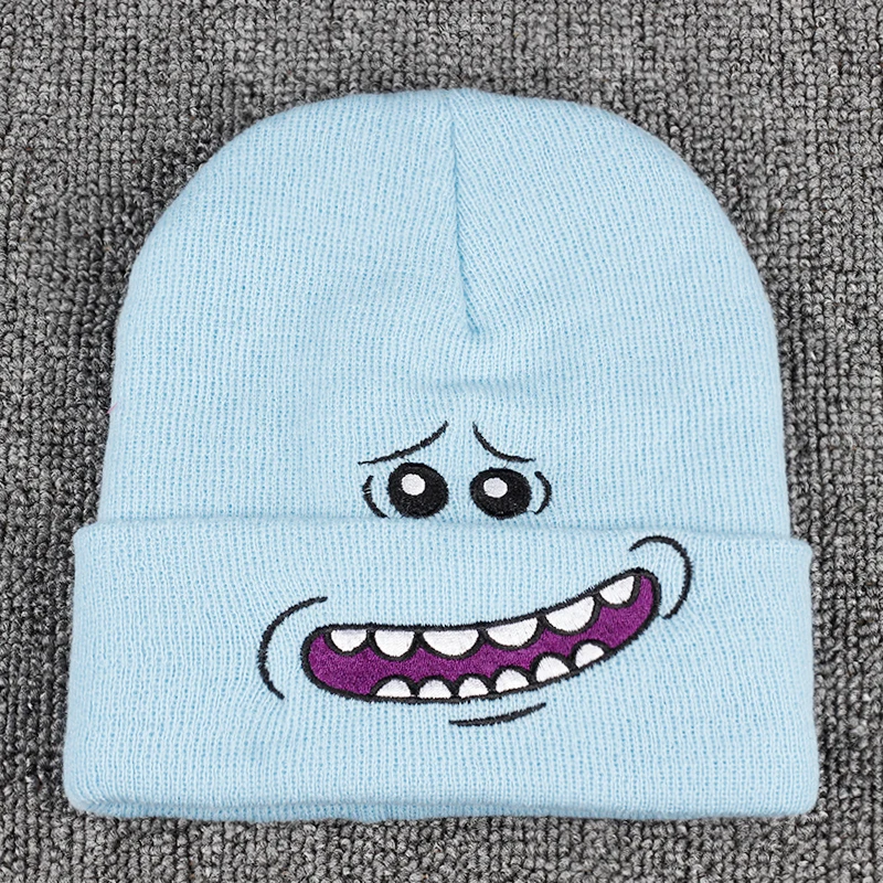 Г-н Meeseeks Вязаные шапки зима Рик и Морти Кепка аниме Теплая Мультфильм loveless Beanie спорт на открытом воздухе лыжные вязаные шапки Skullie