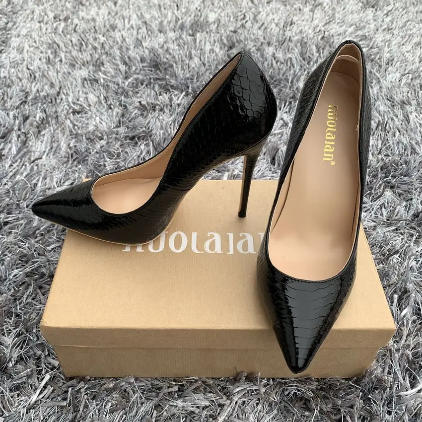 Women High Heel Shoes Black Snake Printed Shallow Shoes Woman Sexy Stilettos High Heels 12cm/10cm/8cm Pointed Toe Women Pumps