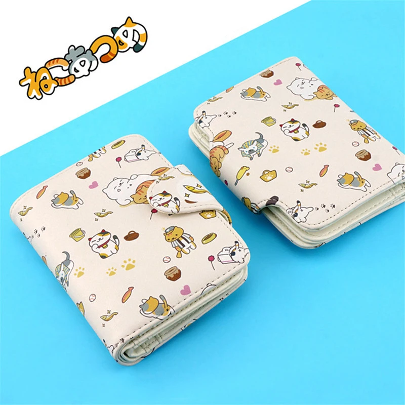 Neko Atsume короткий кошелек Kawaii Harajuku для женщин девочек кредитный держатель для карт PU кошка задний двор кошелек для студентов