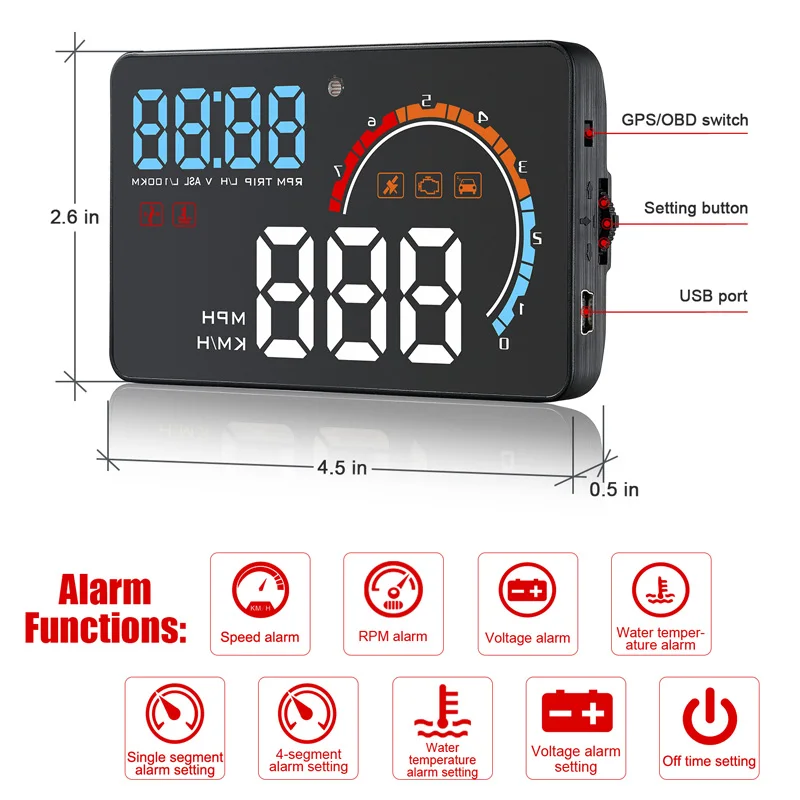 D2500 HUD OBD2 + GPS Head Up Display все транспортные средства системы предупреждения о