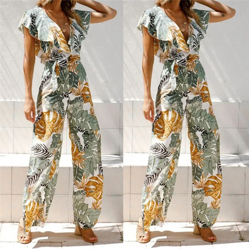 Playsuit Fashion Women V-Neck Floral Print Sleeveless Long Playsuit Ladies Jumpsuit Sexy Female Summer Beach Overalls R04 (8)