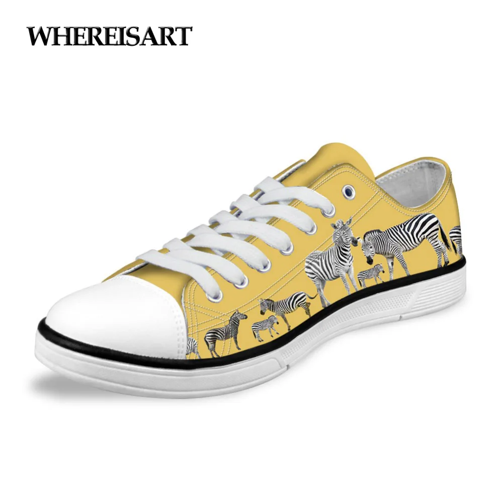 

WHEREISART Fashion Women Casual Canvas Shoes Classic Low Top Flats Animal Puzzle Printed Leisure Vulcanized Shoes for Female