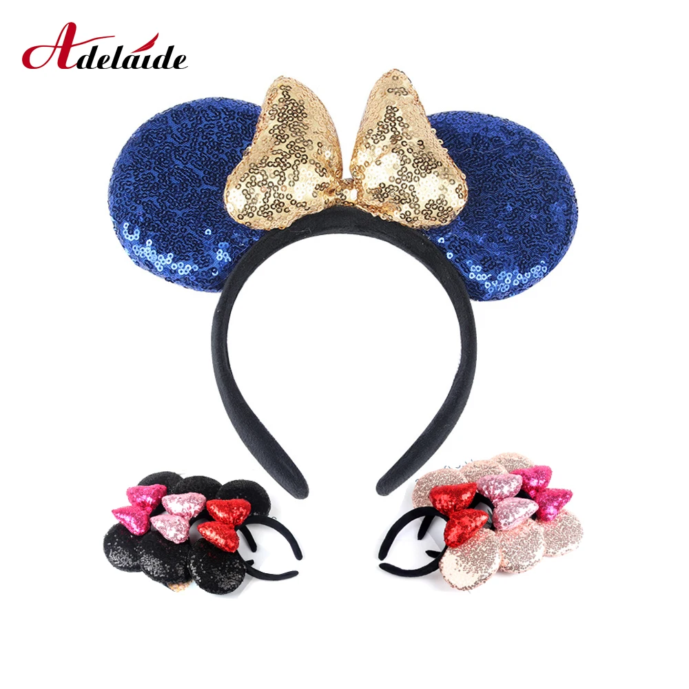 

1pcs Headwear Minnie Mouse Ear Headband Hair Band For Women thicken Sequin 3D Bow Girls Hair Accessories Birthday Party Hairband
