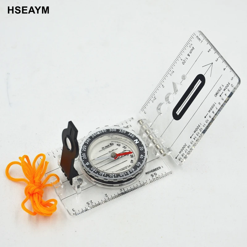 HSEAYM الرسم مقياس البوصلة للطي خريطة حاكم أدوات إنقاذ مشبك سيارة التخييم المشي مشيرا دليل المحمولة المحمولة البوصلة