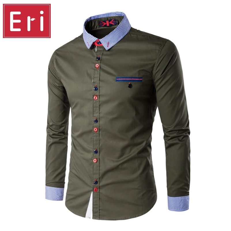 Fashion Mens Dress Shirts Slim Fit Casual Shirt Men Unique Button And