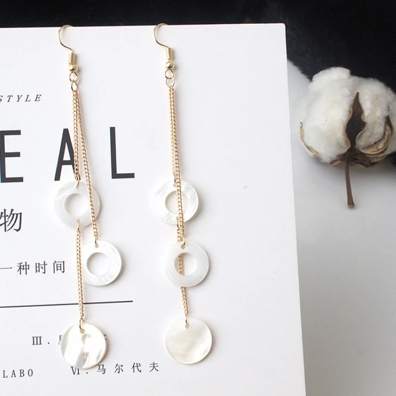 

Fashion Cute Shell Earrings For Women Anting Wanita Long Gold Chain Tassel Hanging Earrings With Sells Girls Jewelry Girl Gift