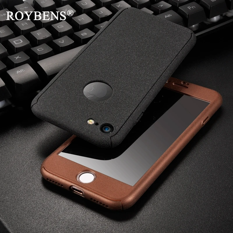 Roybens For iPhone 7 Case Luxury Full Body Case For iPhone 6 6S 7 Plus Hard PC 360 Degree Temper Glass Screen Protector Cover