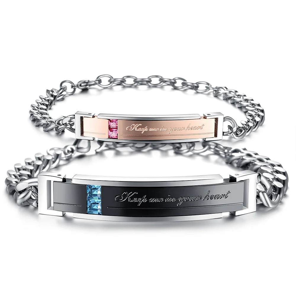 

Pulseras true love bracelets for women/men stainless steel couple bracelet cz crystal jewelry chain bangles fashion lovers gifts