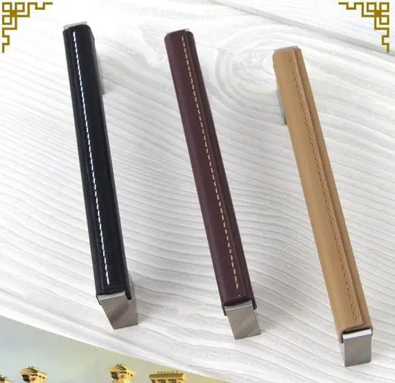 3.75 ''5'' 6.3 ''7.55'' جلد طبيعي مقبض الباب مقابض أدراج التأثيرات مضمد مقبض مطبخ مقابض للخزانة أثاث