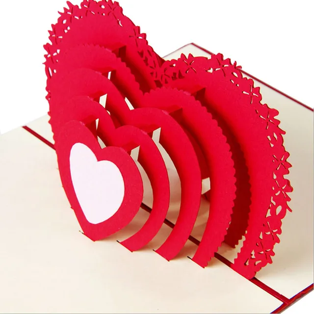 3D Pop Up Card Handmade Love Heart Anniversary Valentine Birthday Christmas Postcard for wedding 2