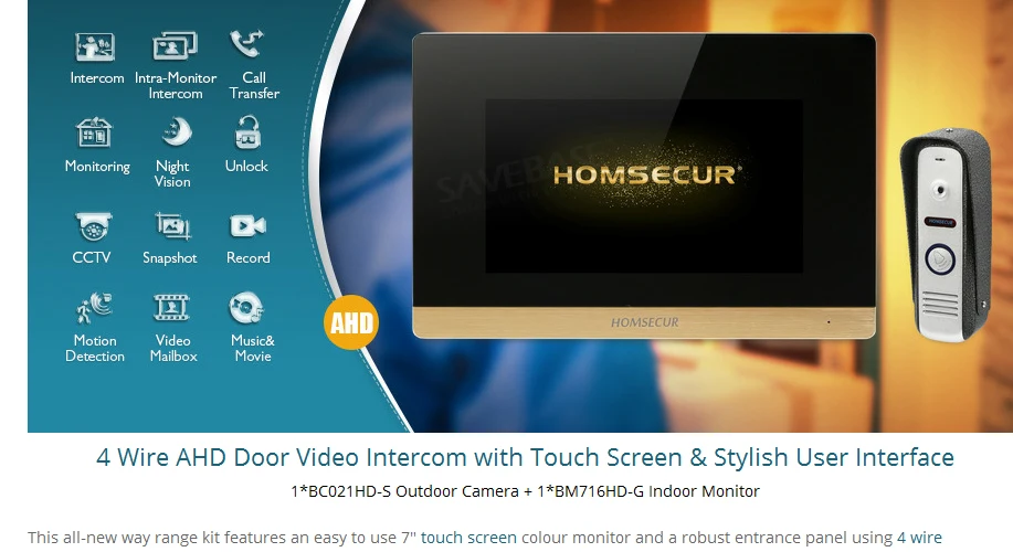 HOMSECUR 7 "AHD видео домофон вызова Системы с 1.3MP серебро Камера 110 градусов BM716HD-G + BC021HD-S