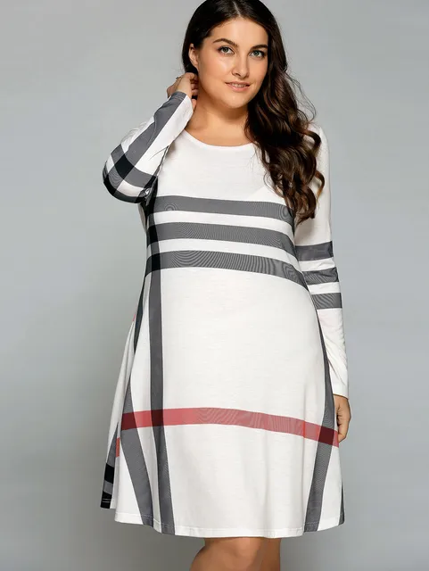 Striped Long Sleeve T-Shirt Dress Women T Shirt Midi Dress Patchwork Stripe Pullover Casual