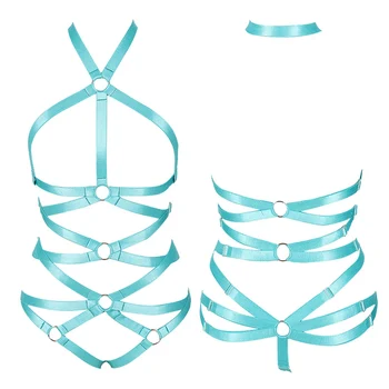 

Steampunk Goth Women Body Harness Set Plus Size Crop Top Cage Lingerie Strappy Full Bra Garter Belt Hollow Out Occasions Wear
