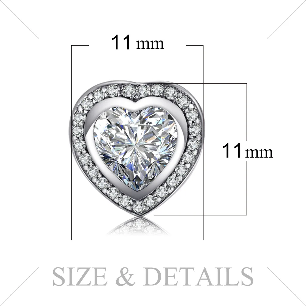 JewelryPalace Cubic Zirconia OnLy Heart Stud Earrings 925 Sterling Silver Jewelry Wedding Earrings for Women Fine Jewelry