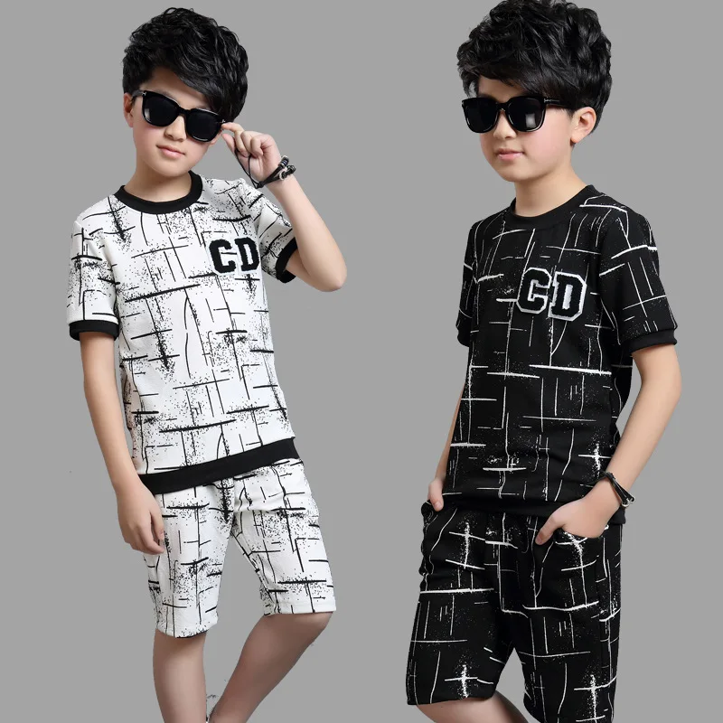 

children's summer suit for boys sport Two-piece set letter print cottont t-shirts and shorts 4-14 ages kids boy clothing sets