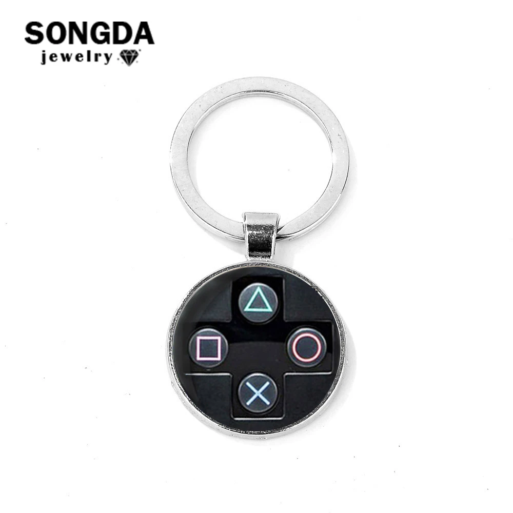 

SONGDA Creative Idea Keychain Video Game Controller Pattern Glass Cabochon Gem Key Chain Men Jewelry Send Boyfriend Perfect Gift