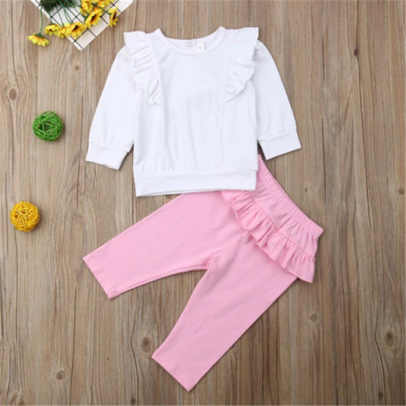  Newborn Toddler Baby Girls Ruffle Long Sleeve Top Pants Leggings Outfits Clothes