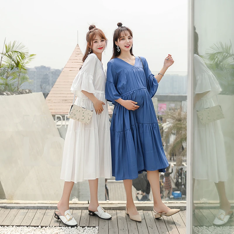 

2019 New Brand Maternity Dress Woman Summer A-Line Large Size Dresses Pregnant Woman Short Sleeve Large Dress MD-01064