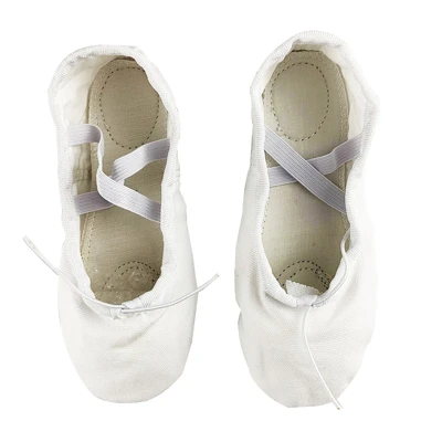 Детская Балетная обувь; парусиновые балетные танцевальные Тапочки с раздельной подошвой для девочек; Детские балетки для занятий танцами - Цвет: White