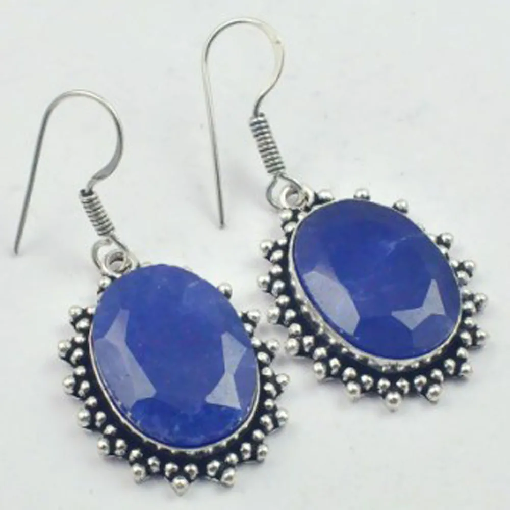 

Sapphires Earrings Silver Overlay over Copper, USA Size 49mm , E3457