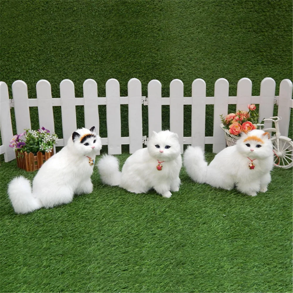 Fancytrader Simulation White Cat with Bell Toy Model Handicraft Animals Cat Doll Plastic& Fur 22cmx20cm 3